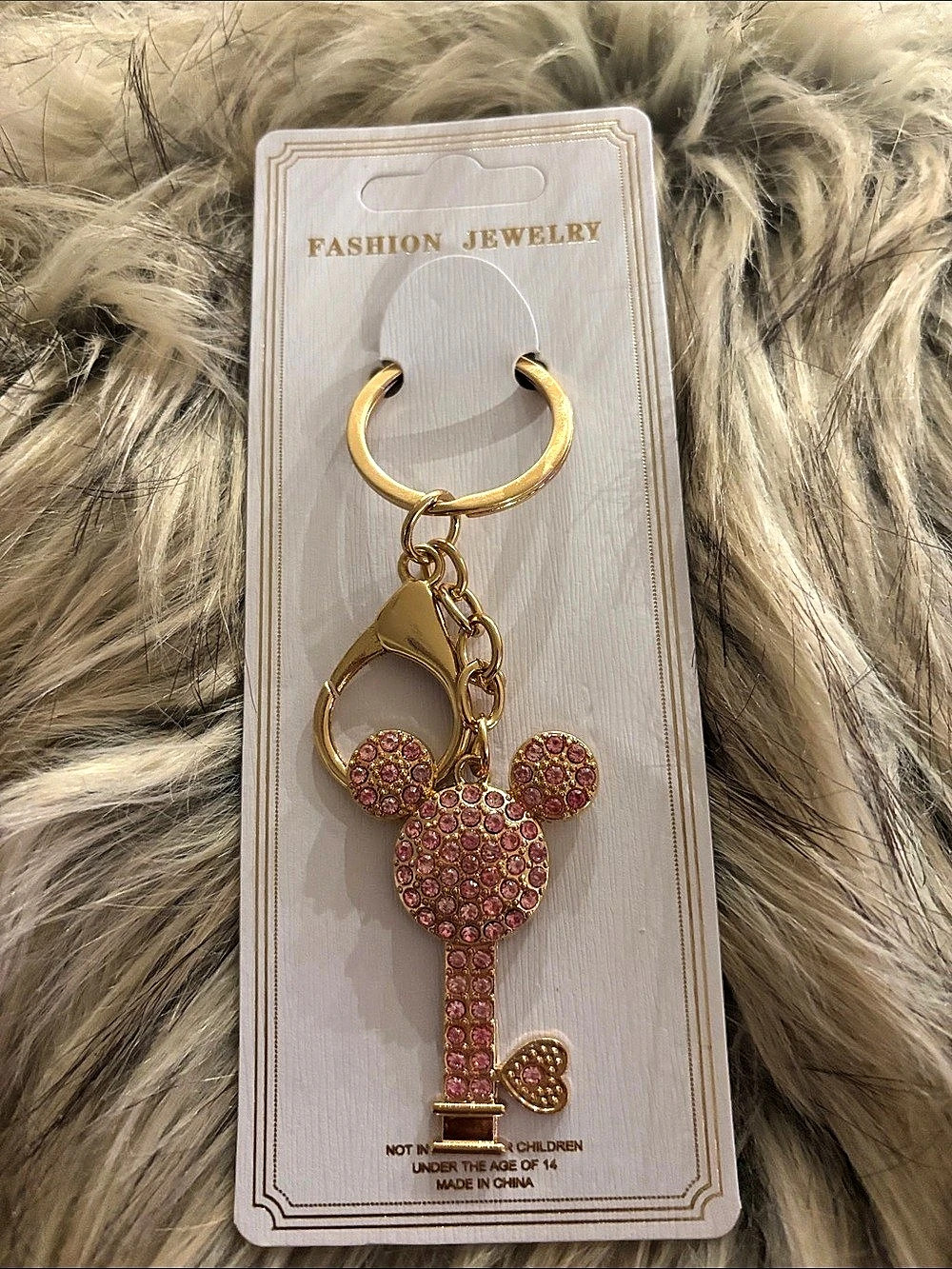 Mouse Keychain in Gold & Pink NWT